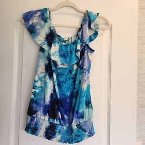 Cato Blue and White Floral Top Size L Euc